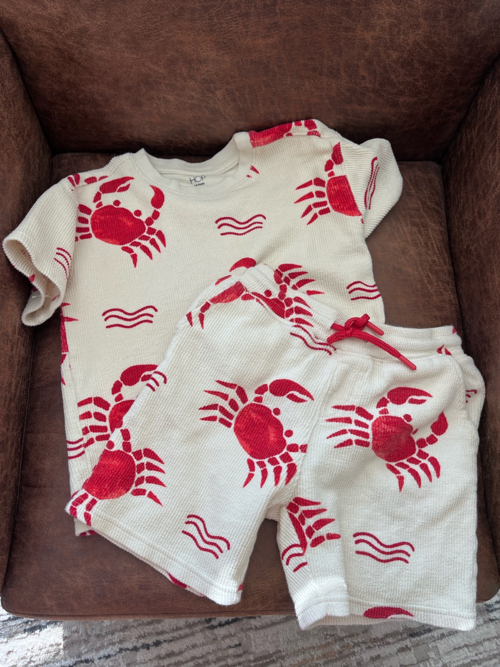 Boys crab waffle knit matching set